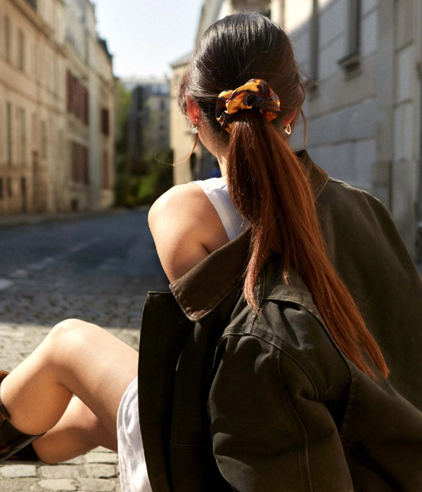 Maxi chouchou en satin imprimé jaune provençal