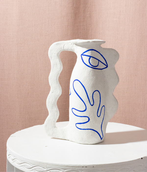 Vase wave les mots bleus