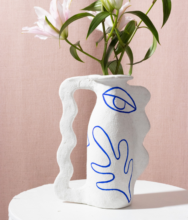 Vase wave les mots bleus