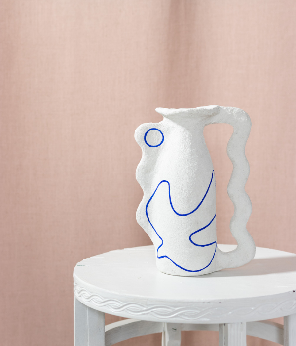 Vase wave les mots bleus