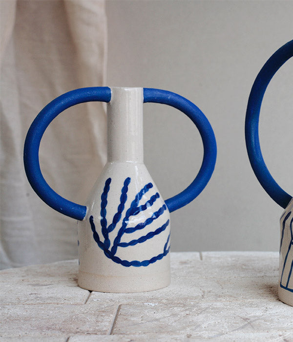 Petit vase à oreilles bleu blanc