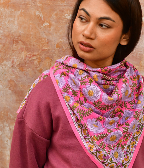 Grand foulard Ravenne Rose