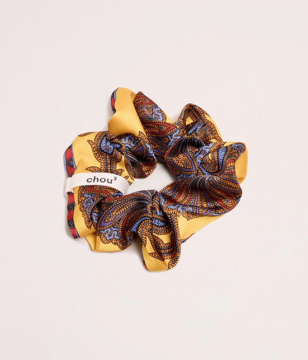 Maxi chouchou en satin imprimé jaune provençal