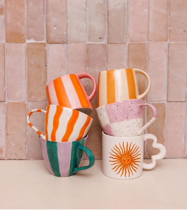 Mug rayé - orange et rose